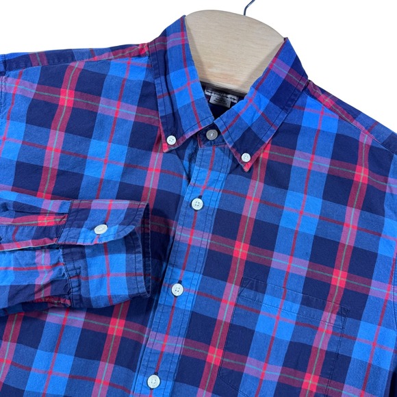 J. Crew Other - J. Crew Slim Fit Plaid Button Down Shirt Mens L Blue Red Plaid Long Sleeve‎